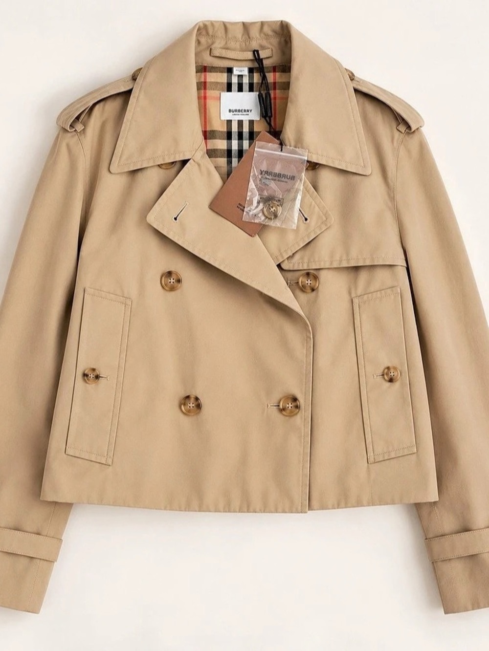 Burberry Cropped Gabardine Mayfair Trench Jacket Honey Beige NWT $2050